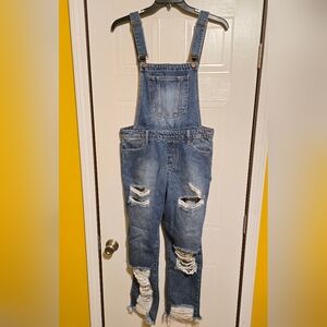 Fashion Nova Ripped Blue Denim Overalls